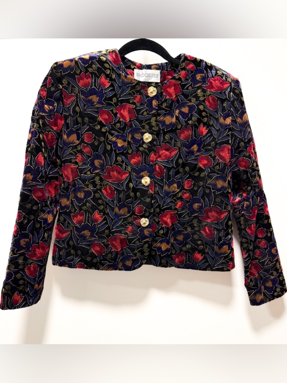 Vintage BROCHURE Velvet Floral Cropped Jacket | Medium - Picture 6 of 7